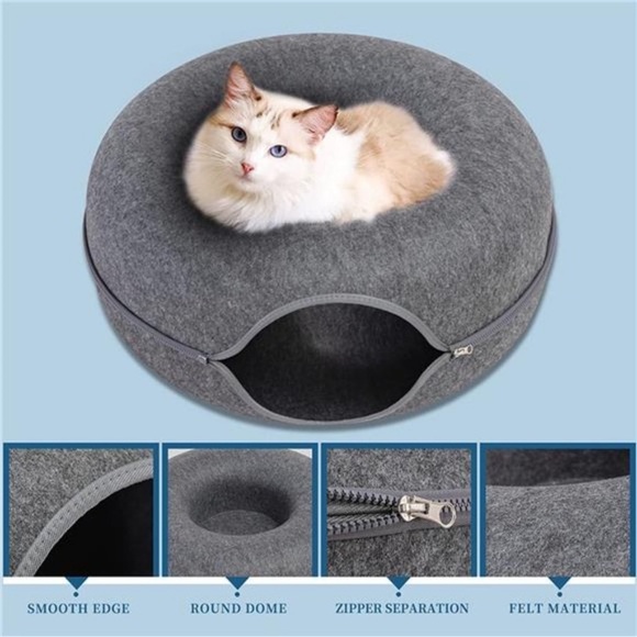 Cat Tunnel Bed, Indoor Cat Cave, Cat Tunnel, Large Cat House, Donut Cat Bed - Picture 5 of 8